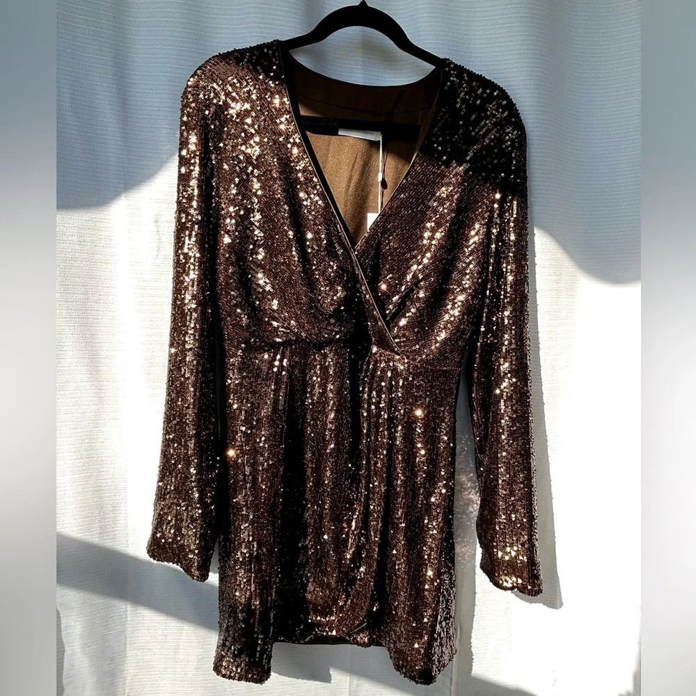 Jonathan Simkhai - Brown Monty Wrap Sequined Mini Dress - Picture 5 of 16